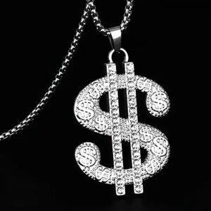 Silver Dollar Sign Pendant Necklace.